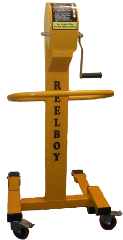 The Reelboy - A Manual Reel Lift designed to lift Reels of Labels on and off Printing Machines.